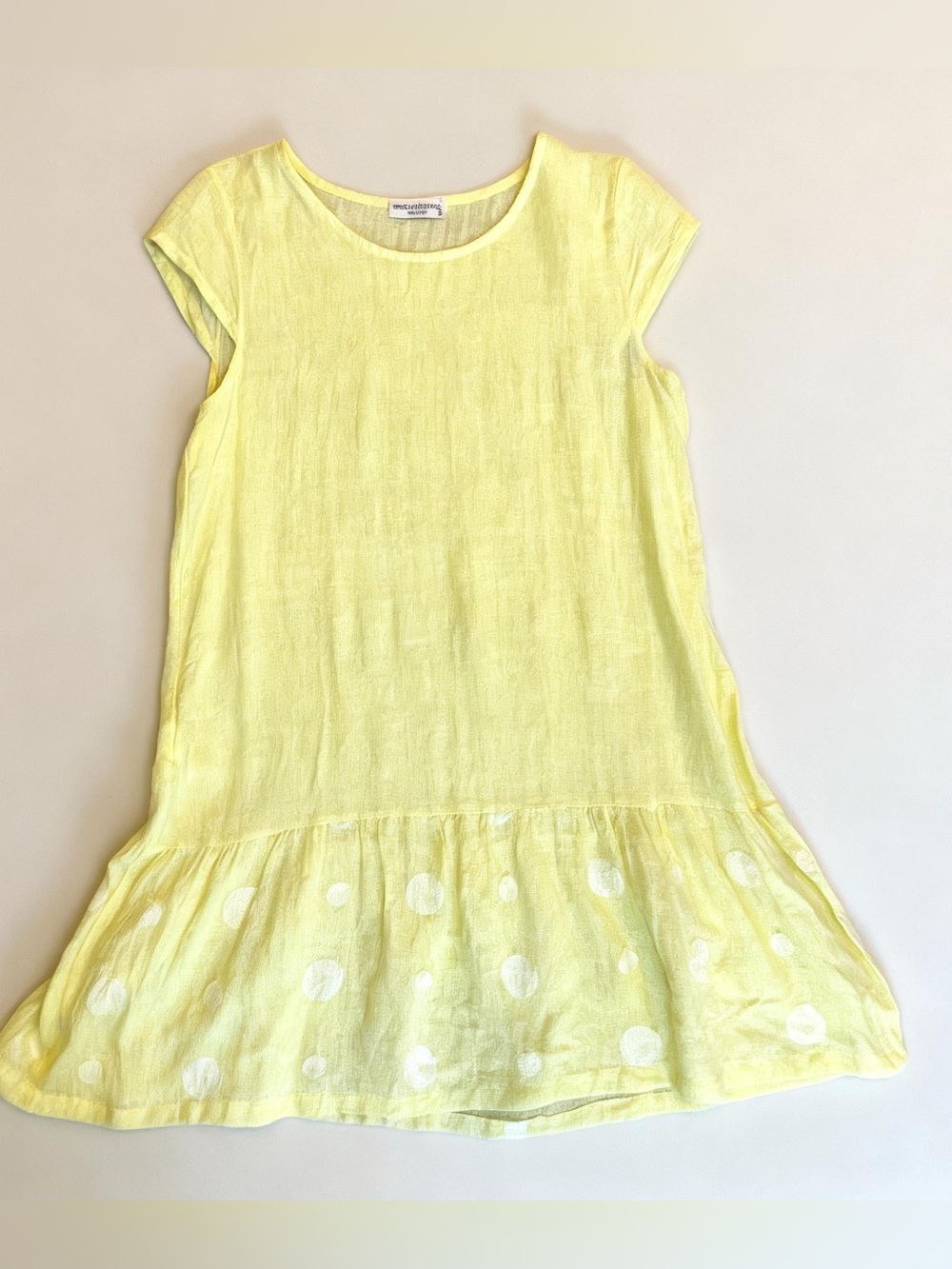 Embroidered ButterYellow Italian Drop Waist Linen Dress